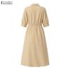 ZANZEA Women Casual Turn Down Collar Solid Color Loose Half Sleeve Dress