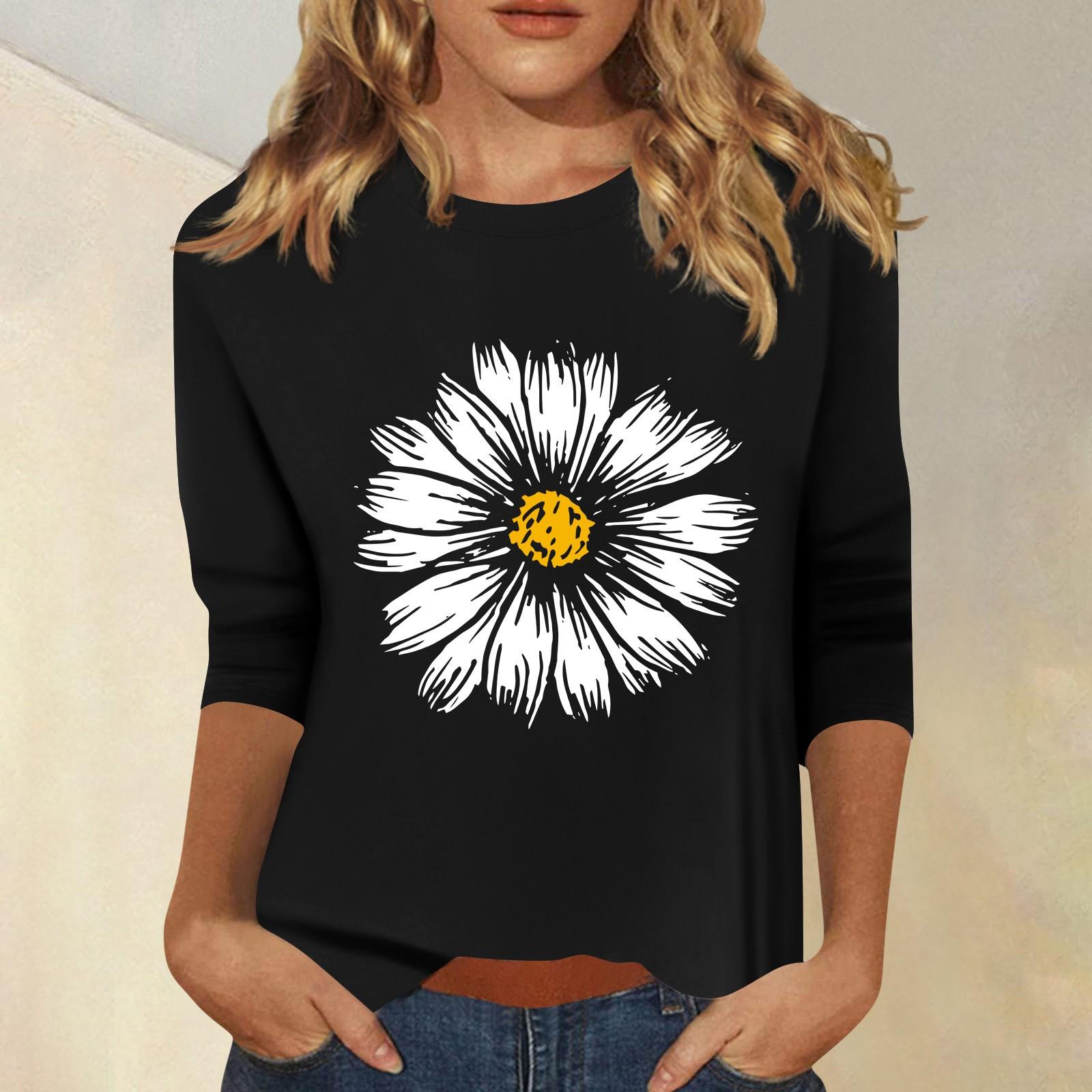 

Женская мода повседневный принтованный топ с семью рукавами и круглым вырезом L чёрный