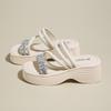 CRLAYDK Wedge Sandals for Women Comfortable Casual Walking Beach Rhinestone Slide Shoes Ladies Outdoor Indoor Platform Slippers