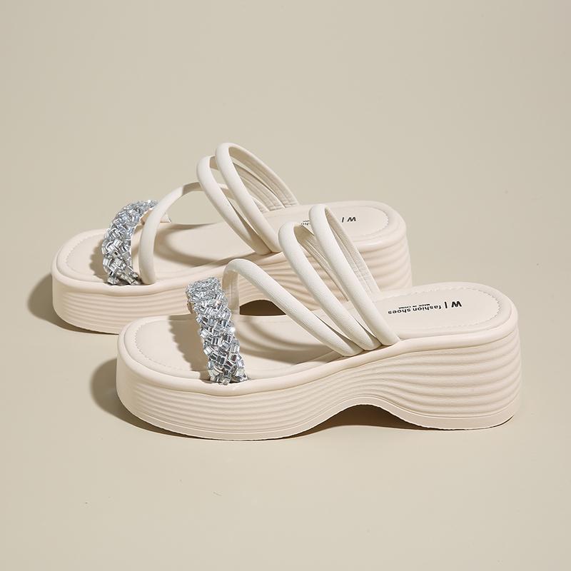 

CRLAYDK Wedge Sandals for Women Comfortable Casual Walking Beach Rhinestone Slide Shoes Ladies Outdoor Indoor Platform Slippers 40