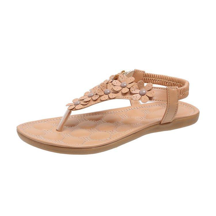 2025 Foreign Trade Large Size New Flat Women's Shoes Bohemian Flower Sandals Toe Elastic Casual Shoes Women