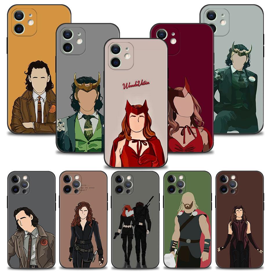 

Чехол для телефона Apple iPhone 11 12 13 14 Pro Mini X XR XS Max 6 6S 7 8 Plus 5 5S SE 2022, чехол Marvel Loki Wanda Thor Black Widow