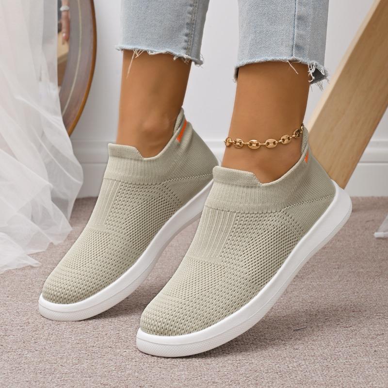 Fashion Spring and Autumn New Single Shoes Women's Flat Slip Feet Flying Weave Breathable Casual Light Soft Sole Shoes