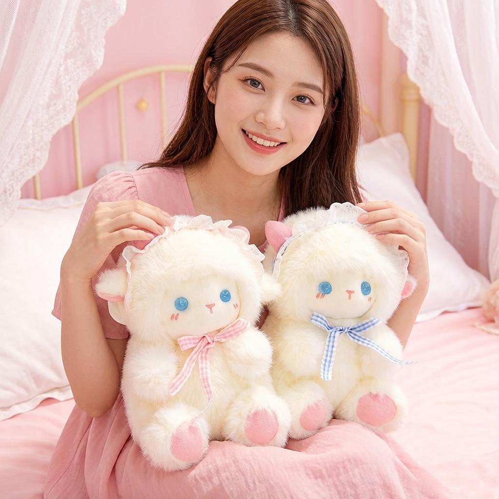 20cm Sitting Sweet Lamb Sheep Doll Plush Toy Stuffed Pink Blue Cartoon Grassland Animal Plushie Girlfriend Gift