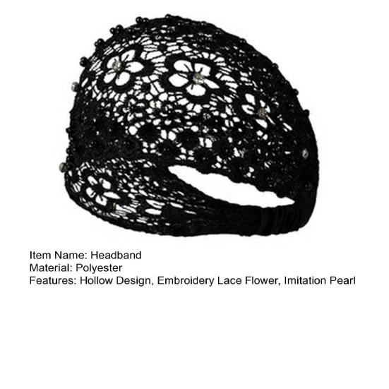 Yousheng Dam Pannband Ihålig Design Broderi Spets Blomma Elastiskt Pannband med Imitationspärlor Glittrande Strass Inlagd Hår