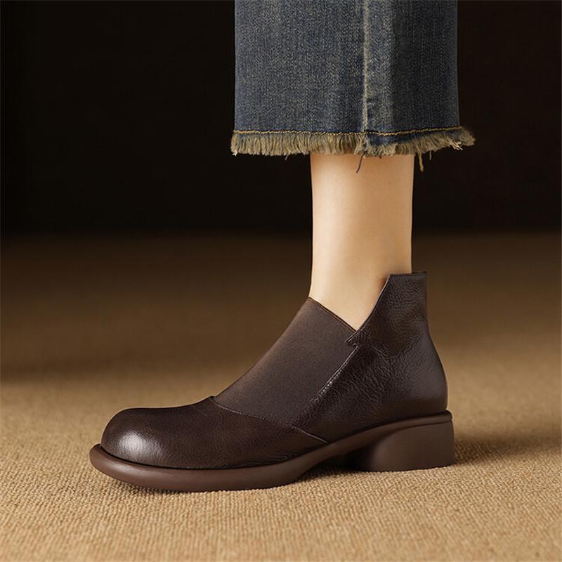 Fashion New Autumn Genuine Leather Women Boots Fashion Round Toe Boots for Women Short Boots Botines Mujer Chunky Heels Ankle Boot