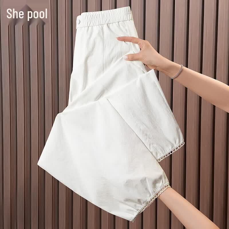 Women s Elastic Waist Cropped Wide-Leg Pants L