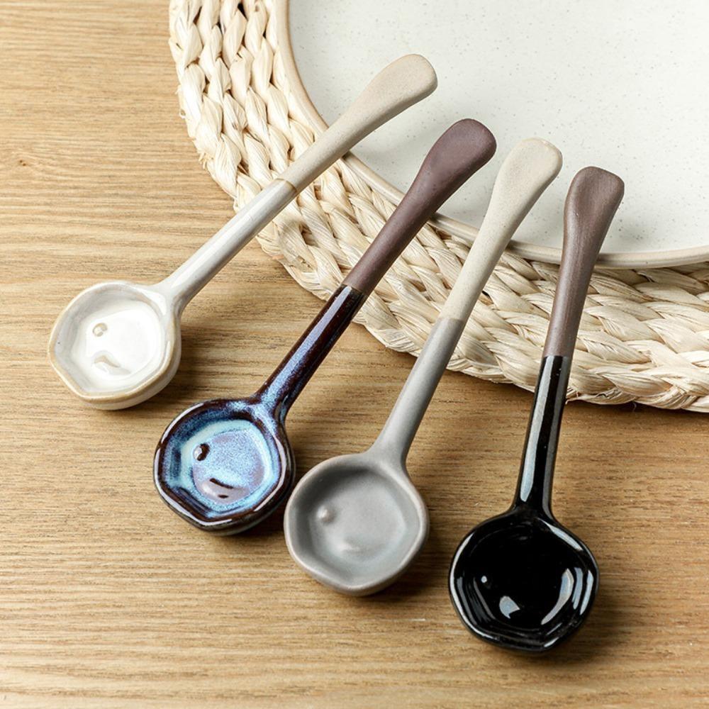 4PCS Under-glaze Painting Coffee Stirring Spoon Handmade Dessert Spoon Soup Spoon Afternoon Tea