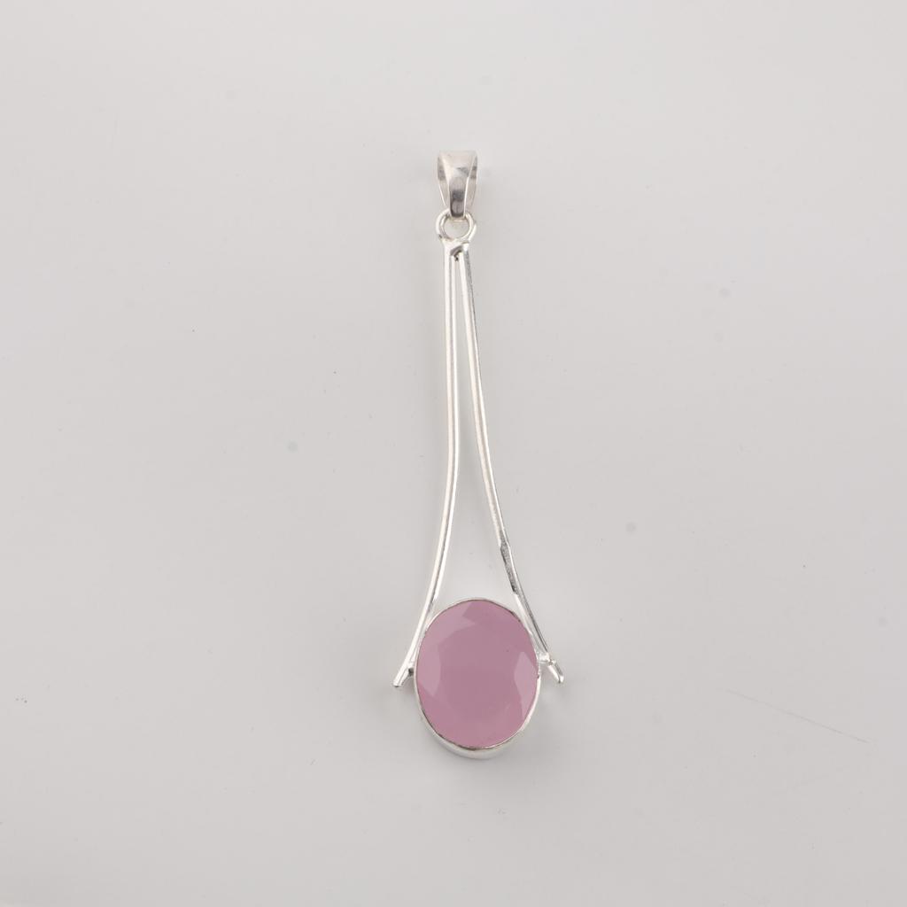Rose Chalcedony Gemstone 925 Sterling Silver Partywear Jewelry Handmade Long Pendant 1.79" PP-69-14