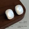 Fashion Natural Fritillary Rounded Square Stud Earrings Light Luxury Retro Exquisite Earrings High Sense Commuter Simple Earrings Women