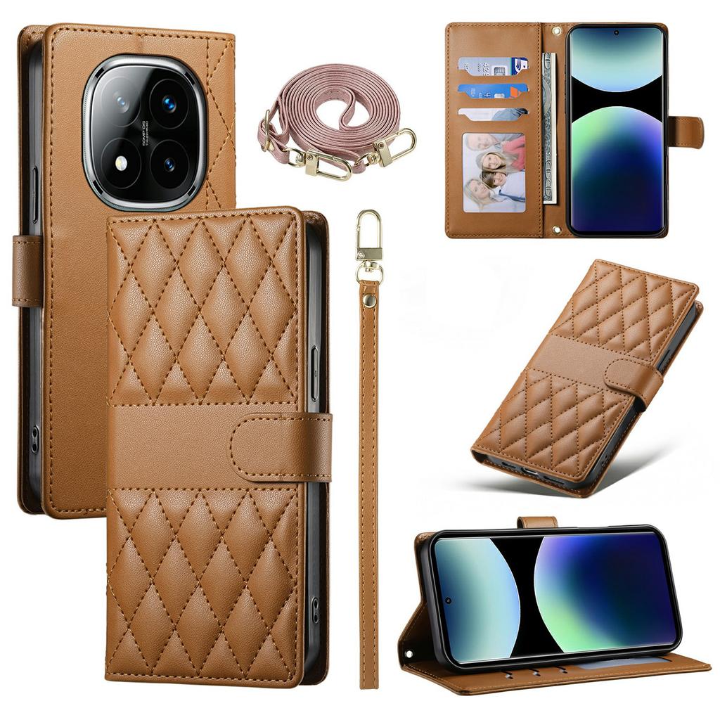 For Xiaomi Poco M8 Pro 5G/Redmi Note 15 Pro+ 5G (Global) Wallet Case Rhombus Stitching Stand Leather Phone Cover with Long/Short Strap