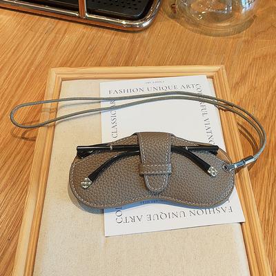 Neck Lanyard Portable Glasses Bag For Men Women Myopia Glasses Protective Cover Simple Leather Sunglasses Case Storage Bag