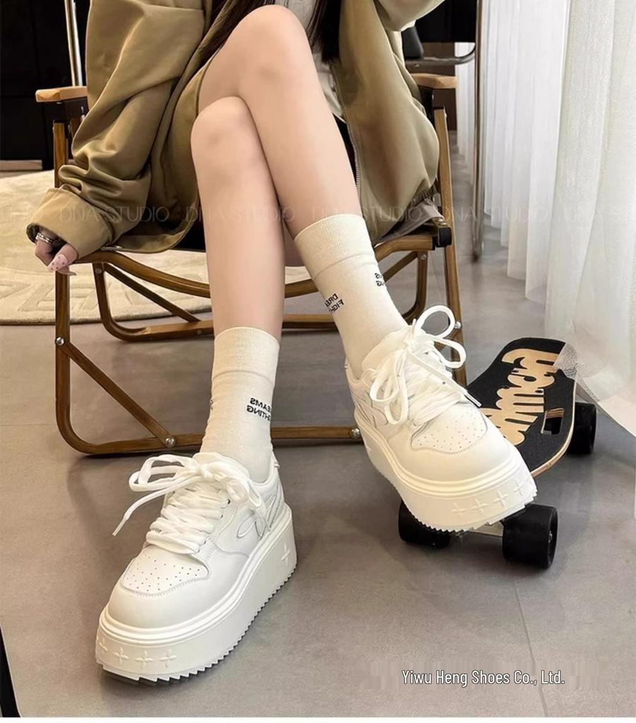 Baskets blanches à semelles épaisses pour femmes: Chaussures à plateforme automne 2025, Style sportif décontracté polyvalent augmentant la hauteur