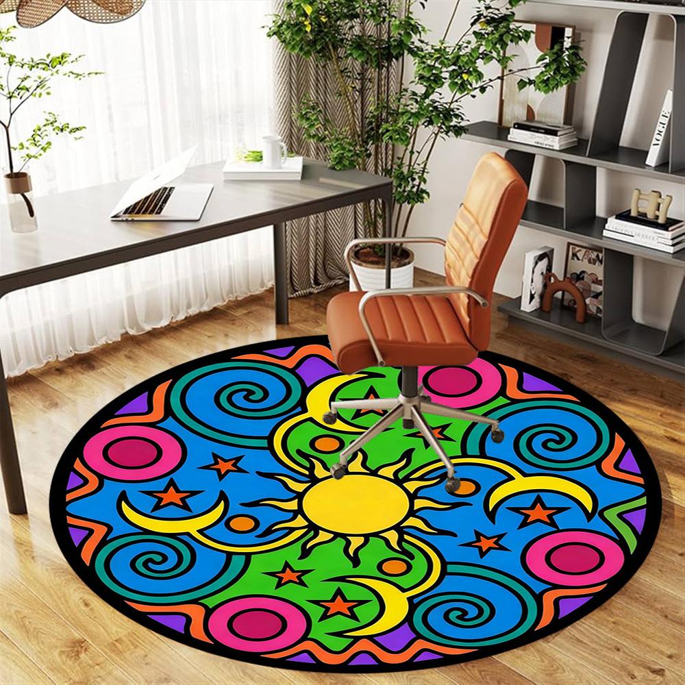 1pc Sun Moon Round Chair mat office Area Rug - Non-Slip, Floor Mat for Office, Bedroom, Ideal home decor gift p0105029