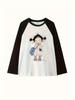 Y2K Long Sleeve Women's Loose Printed T-shirt Unique Girl Pattern Print Long Sleeve Crew Neck Casual Top Cute Cartoon Tops