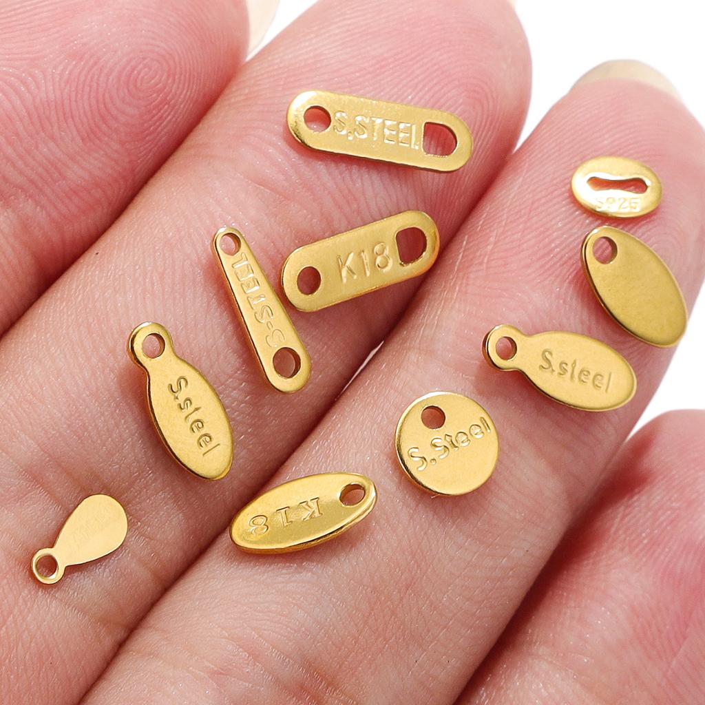 100pcs Stainless Steel Tail Chain Tag Real Gold Electroplated Small Pendant Accessories for Jewelry Making DIY Charms