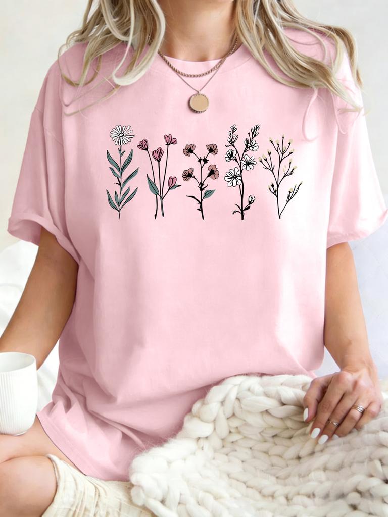 Beautiful Flowers Printed TShirt2026 Unisex Pure Cotton Loose T ShirtsY2K Streetwear AllMatch Summer Clothing Comfortable