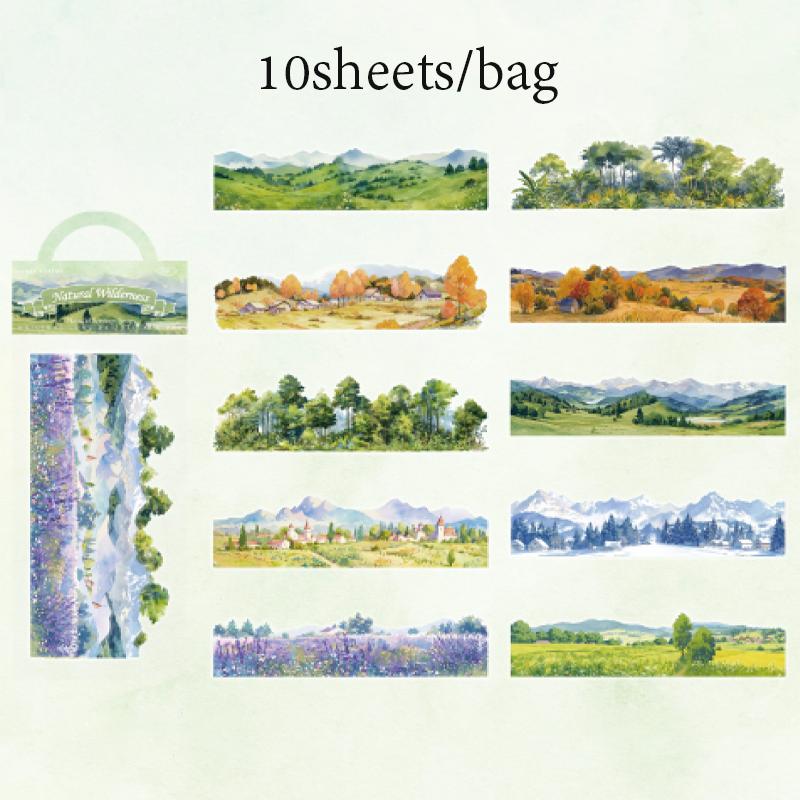 

PET Sticker Bag Romantic Cherry Blossom City Street Scenery Long Strip Sticker Handmade Tent Landscape Collage DIY Decoration