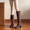 Maillard retro suede two-wear boots women's 2025 new autumn and winter high-heeled stacking boots tall western boots