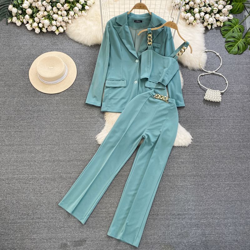 

Skinny Pants Professional Cropped Camisole Fashion Suit Blue All yards