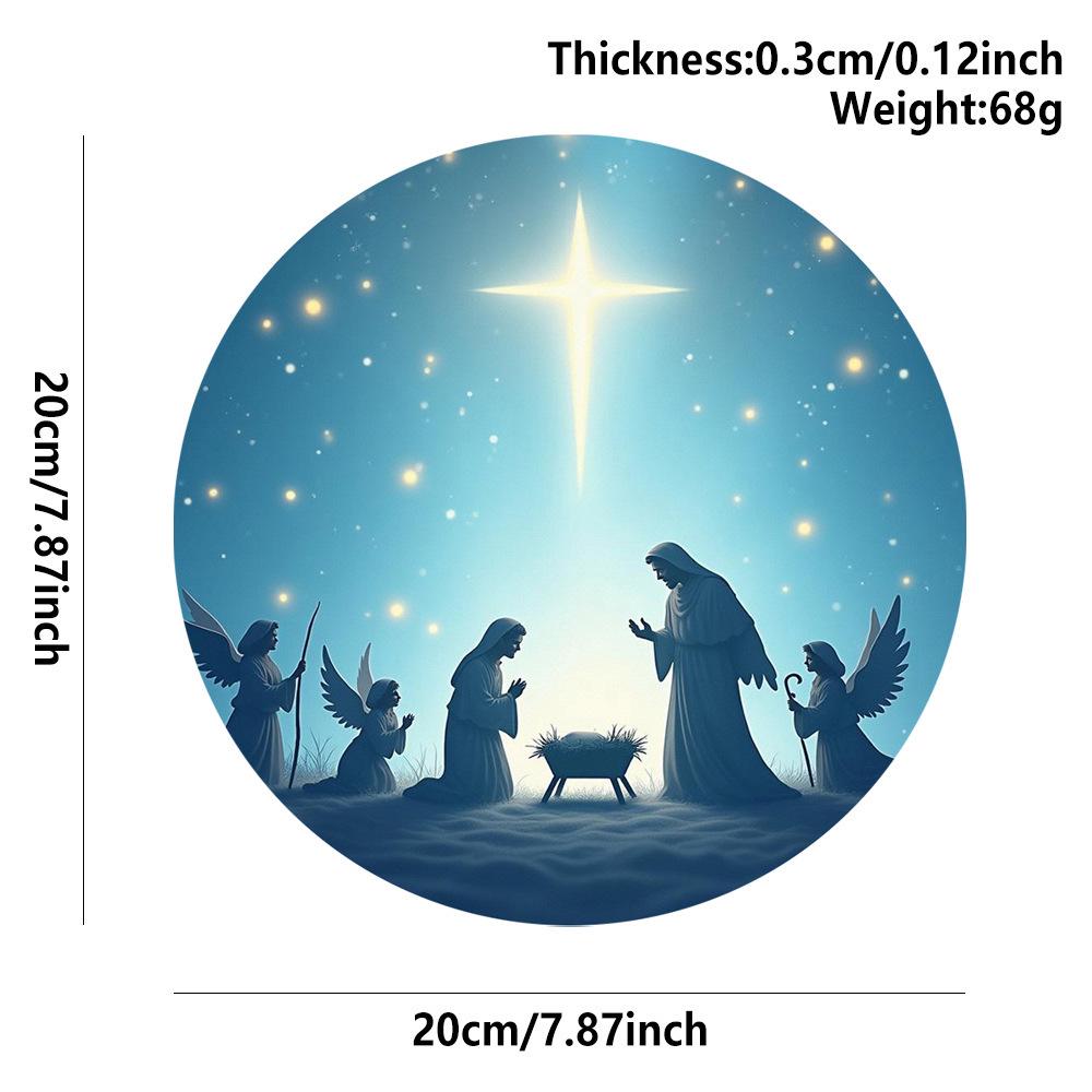 American Country Round Wooden Nativity Resurrection Sign Decor for Family Baptism