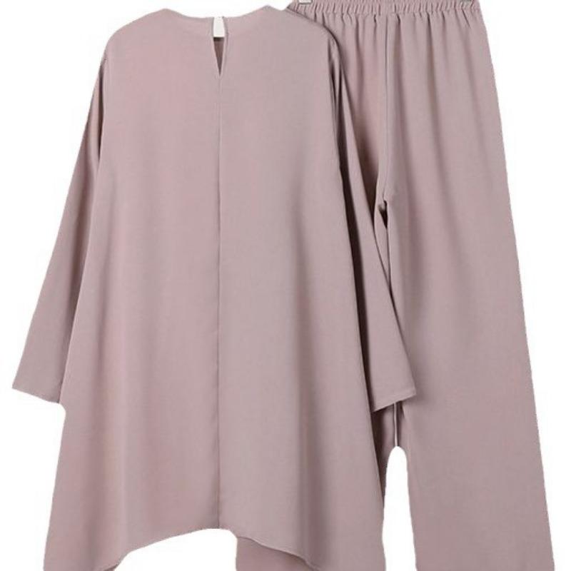 Muslim women's clothing Middle East solid color round neck pullover mid-skirt trousers suit elegant wind elegant wind women's clothing