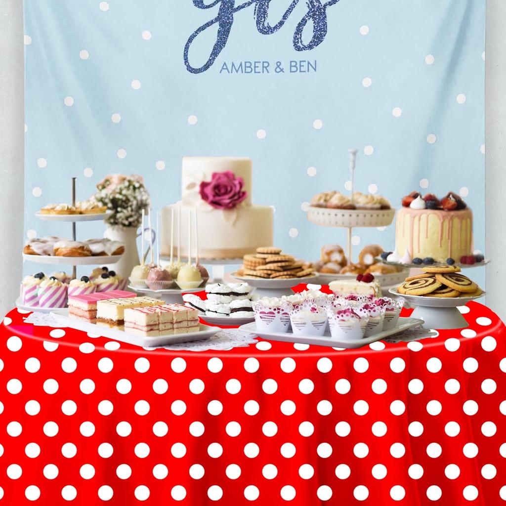 3 Pack Red and White Polka Dots Tablecloth Red Round Table Cover with White Polka Dot Round Plastic Table Cloth 84 in Round for Kitchen Dining