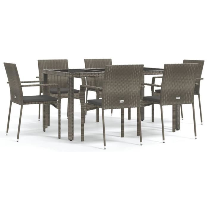 VidaXL Garden Dining Furniture and Cushions 7 Pcs Grey Rattan 3184984