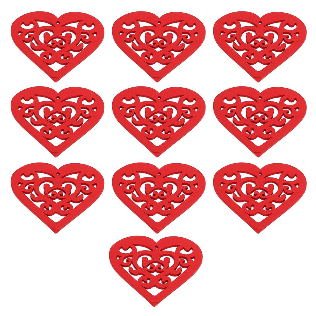 10 Pcs Wood Chip Pendant 80mm Durable Carving Hollow Heart Shaped Wedding Decoration