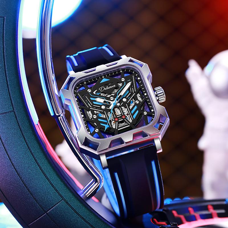 Unique Square Hollow Dial Watches Top Luxury Brand Men Sport Watch Automatic Mechanical Waterproof Wristwatch Relogio