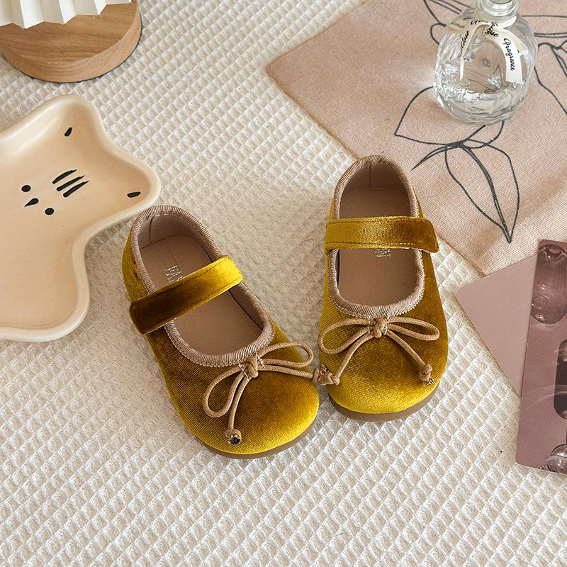 Girls' Korean Style Princess Shoes - Spring/Autumn Velvet Bowknot Flats