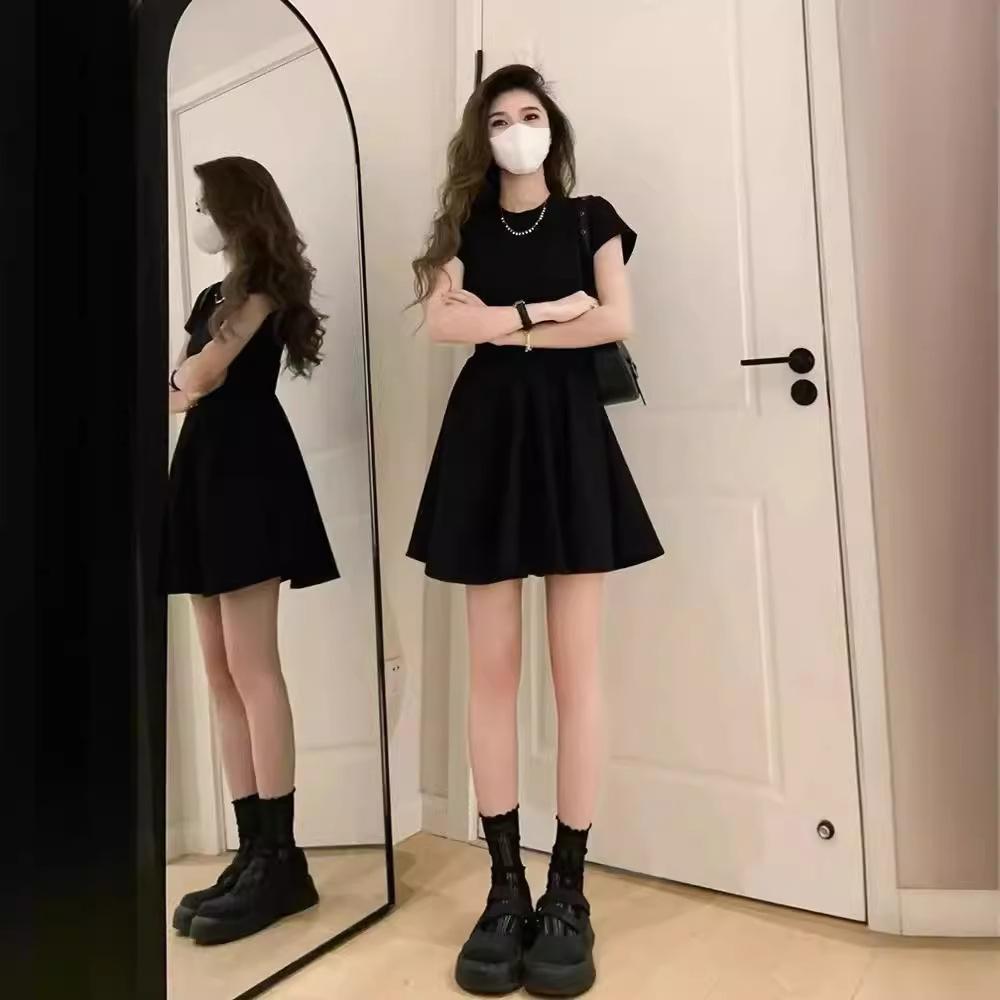 French Hepburn style black high-end temperament dress children's summer new small slim skirt