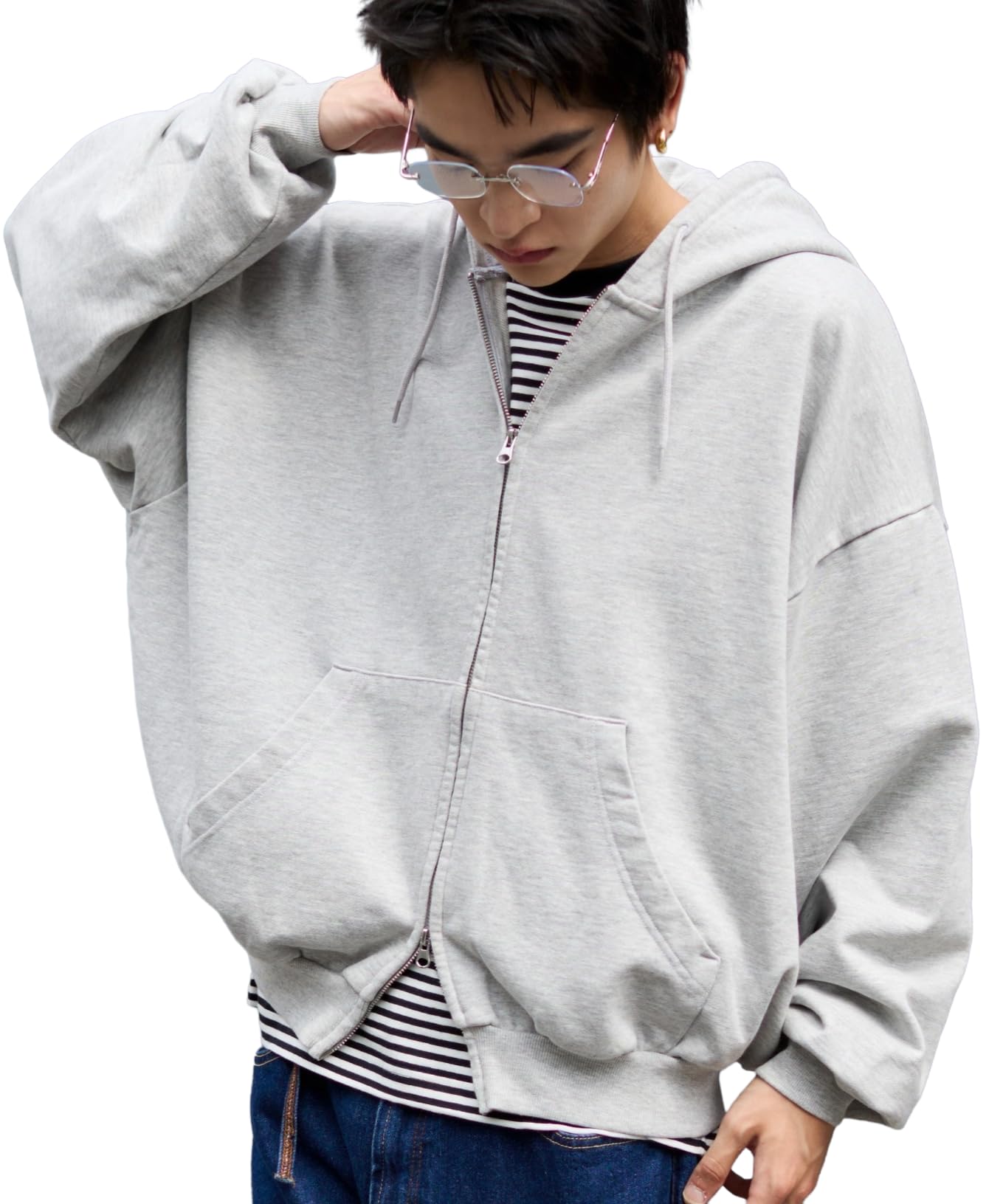 

WEGO Large Double Zip Balloon Heather Loose Solid Street Gift Men s Hoodie, BIG, Gray, Fit, Color, Fall/Winter, Style, Casual,