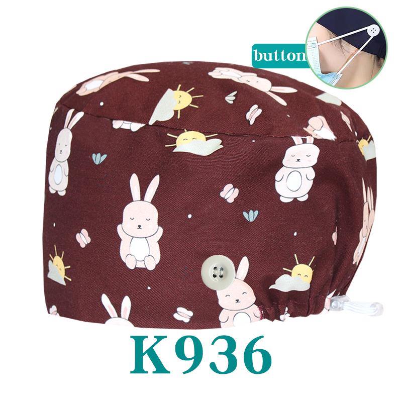 Cartoon Printed Nursing Caps Men Women Medical Hats Adjustable Long Hair Pet Dental Clinic Doctors Scrub Hat