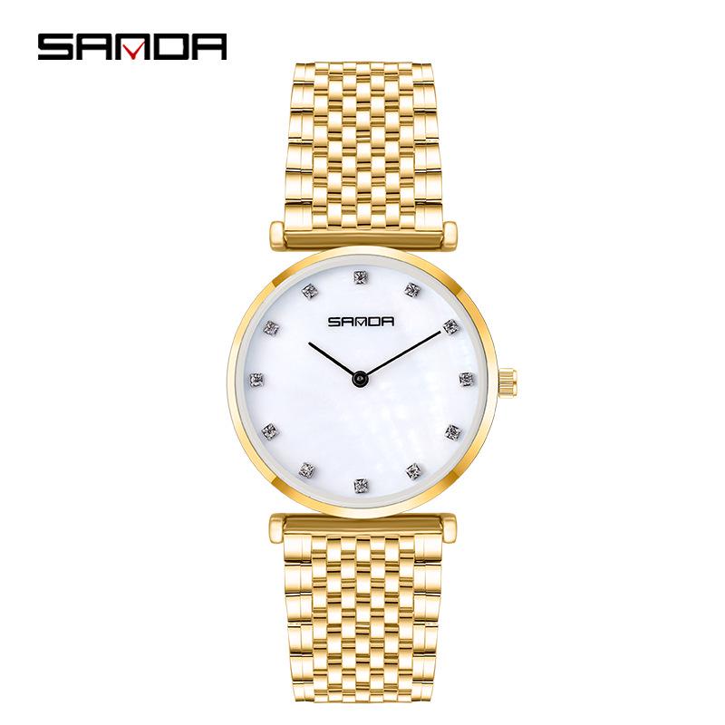 Sanda Women's Stylish Diamond Roman Numeral Waterproof Steel Band Watch