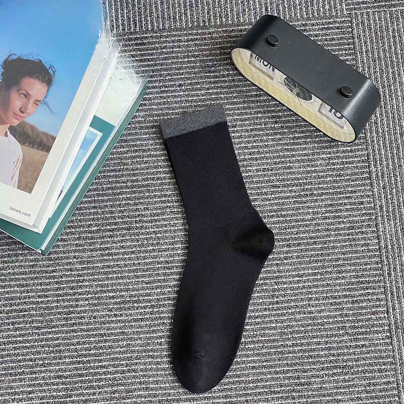 

Мужские весенне-осенние спортивные носки из длинного хлопка с сочетанием цветов, полностью впитывающие пот, дышащие 1 pair чёрный