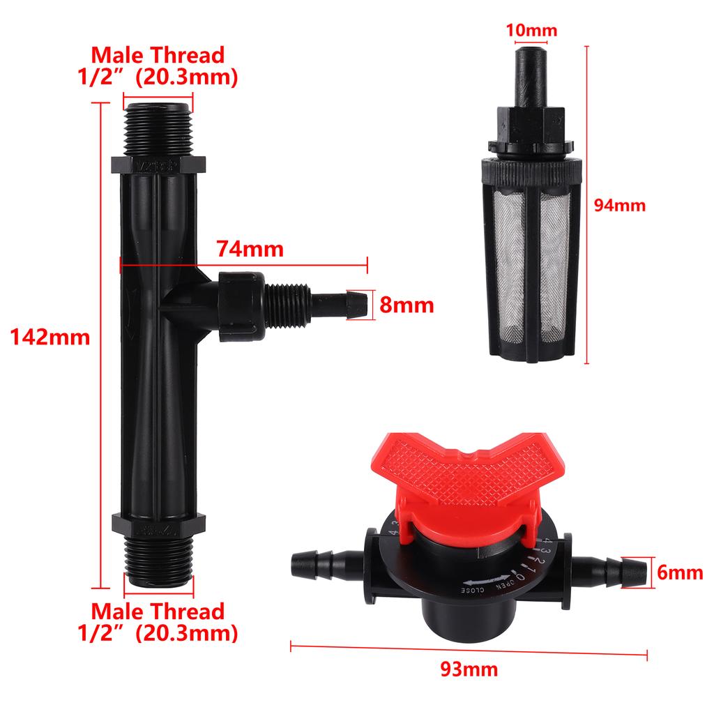1 "1.5" Venturi Syringe Tube Kit 4 / 7mm Water Pipe Filter with 1 / 2 '' to 3 / 4" Threaded Garden Water Connector Switch Filter