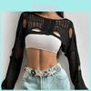 Top lavorato all'uncinetto con trafori a maniche lunghe Streetwear per Donna