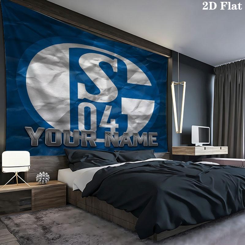 FC Schalke 04 Benutzerdefinierter Name Wandteppich Ästhetischer Wandbehang Bedruckte Stoffdecke Dekorative Wandteppiche für Schlafzimmer Wohnzimmer Heimdekoration