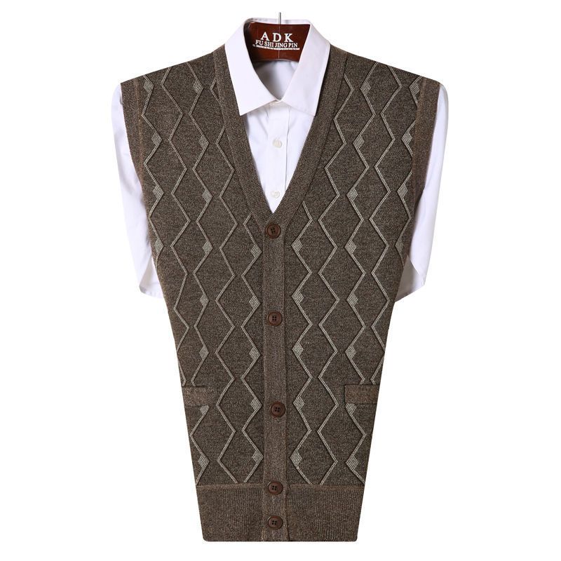 Gilet Épais pour Hommes d'Âge Moyen et Personnes Âgées, Gilet Pull, Automne Hiver, Col en V, Cardigan, Gilet, Tricoté en Laine