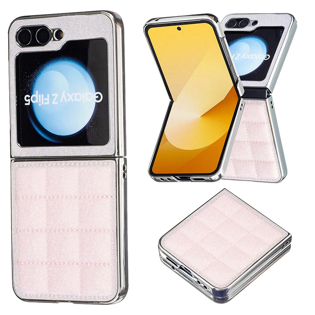 Suitable for Samsung Z Flip6 Fashion Phone Case Z Flip5 Electroplated Glitter Small Fragrant Style Rhombus Leather Case 4th Generation
