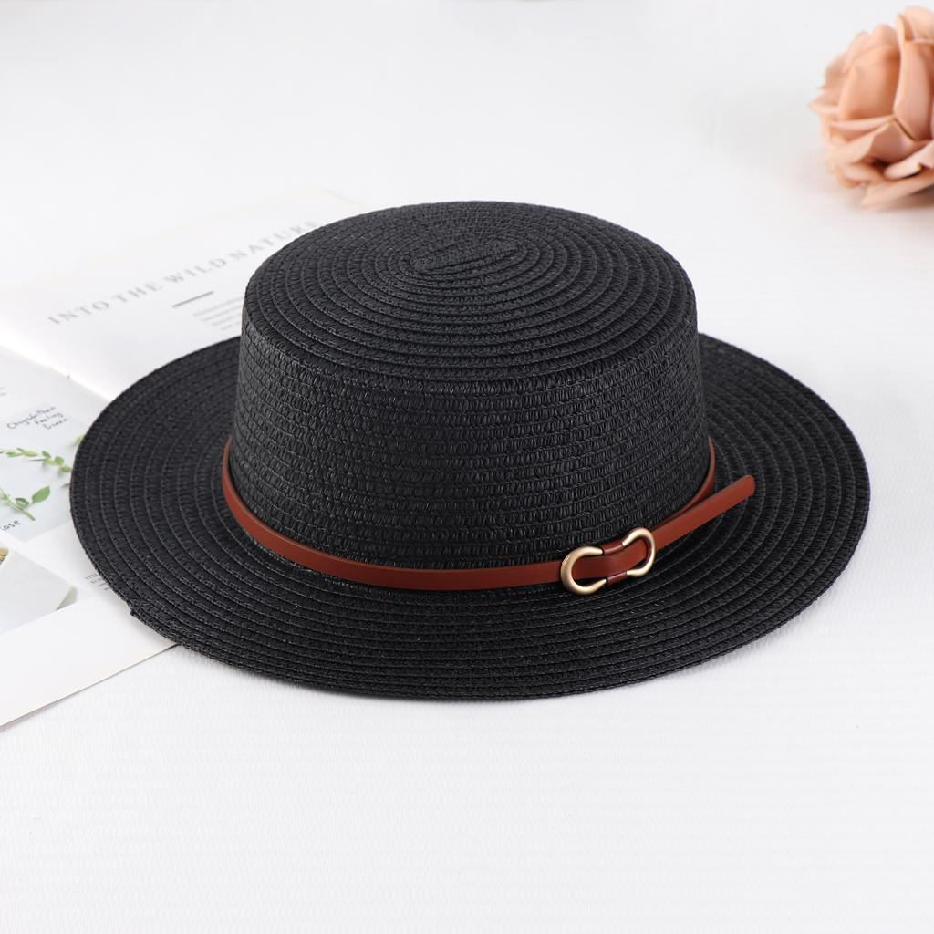 Summer women's vacation seaside cool hat rhinestone letter belt personalized British style retro flat top sun hat