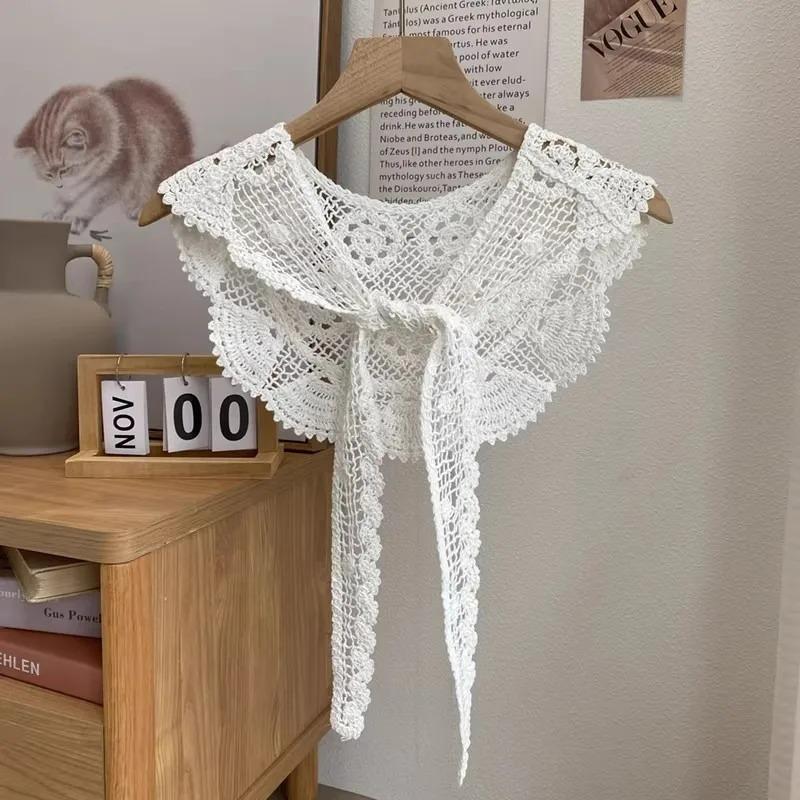 Fashion White Lace Fake Collar Shawl Wrap False Collars Female Necklace Small Scarf Shawl Detachable Collars Decor Wraps