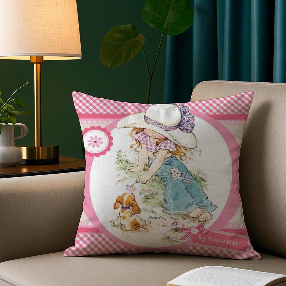 Cute Sarah Kay Girl Pillow Case Short Plush Print Cushion Cover Square Throw Pillow Covers Sofa Home Decor