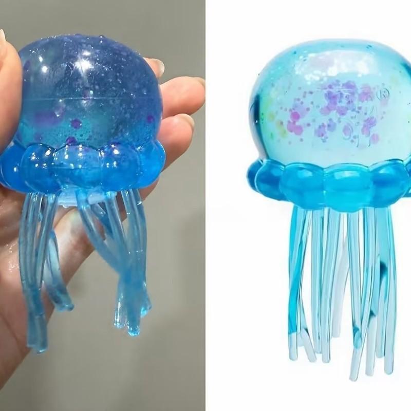 New Cartoon Squishy Sensory Squeeze Jellyfish Toy Glitter Filled Portable Handheld Stress Relief Desktop Relaxation Doll Gifts
