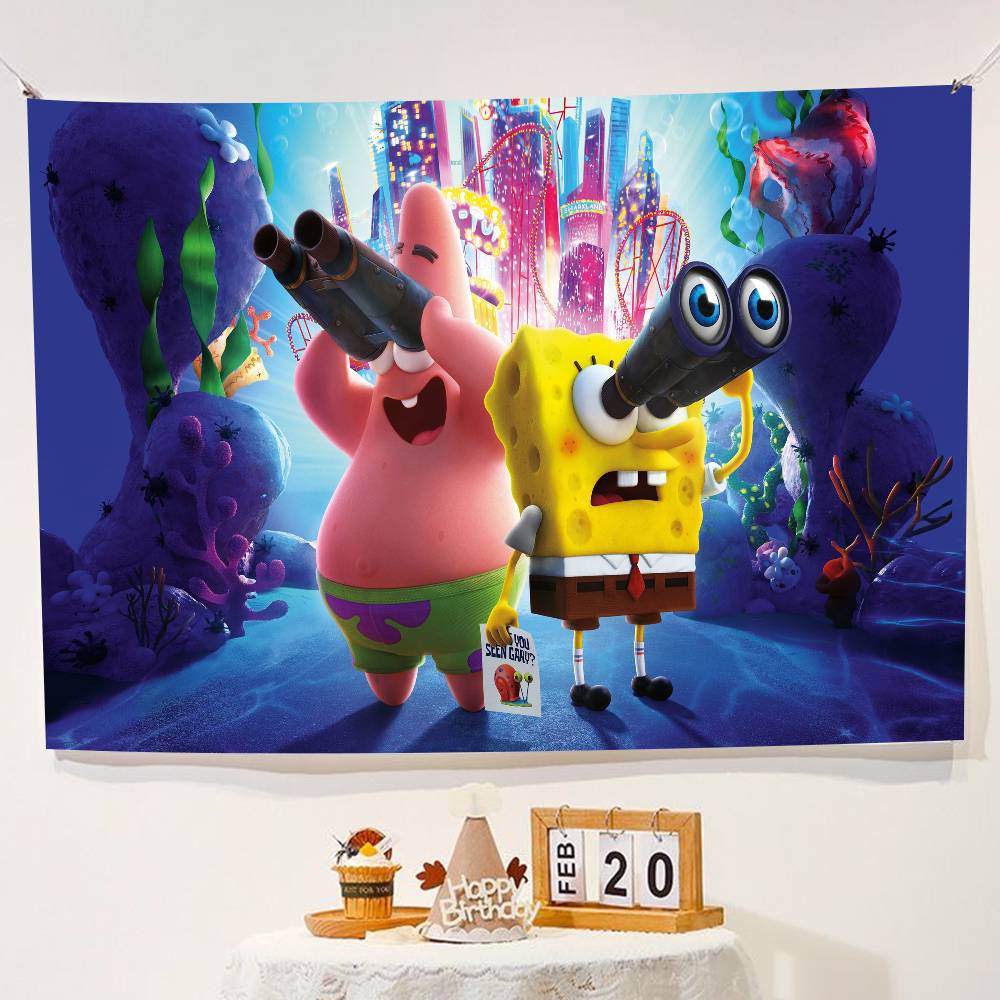 Cartoon Sponge And Bobs S-SquarePant Party Decorations Backdrop Photography Background Photo Studio Props Banner