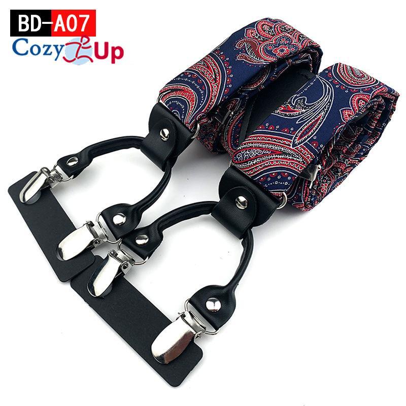 Suspensórios masculinos adultos em forma de Y com 6 clipes em tecido jacquard de couro com alça traseira elástica ajustável com ganchos giratórios e tiras elásticas nas costas em Y