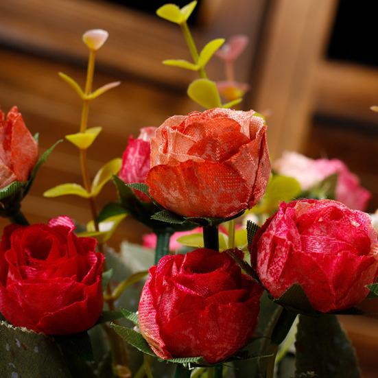 Artificial Roses Bunch Reusable Fake Flowers Maintenance-Free Faux Rose Bundle for Table