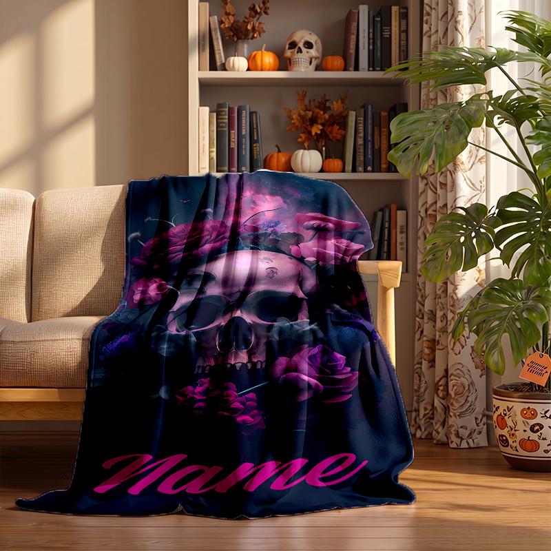 Flowers Skull Custom Flannel Blankets Soft Warm Cozy Throws for Home Decor Holiday Gifts