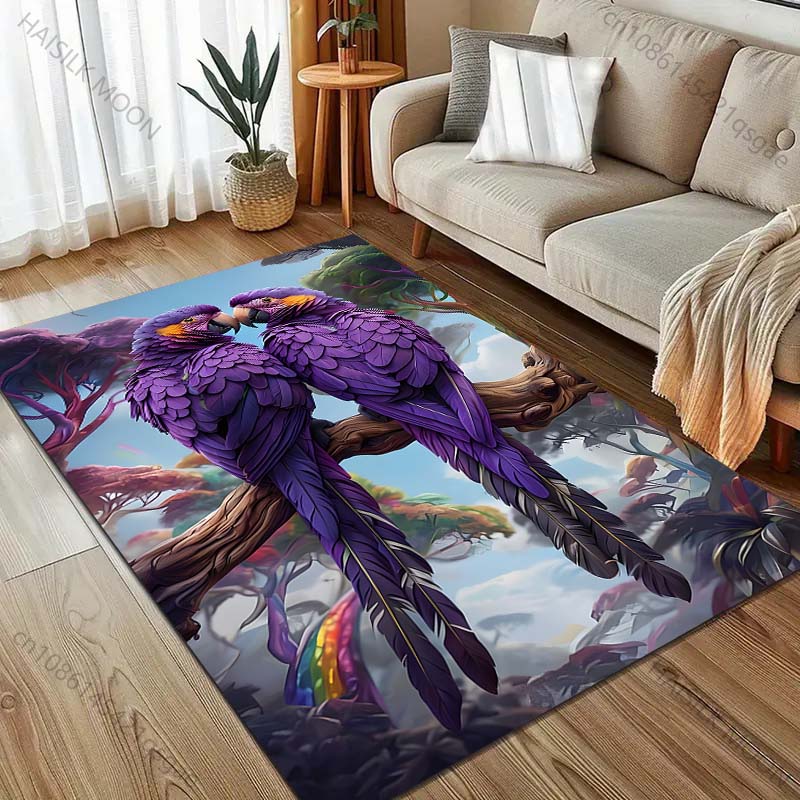 Forest Purple Parrot Print Carpet for Bedroom Living Room Bedside Sofa Floor Mat Modern Home Decor Area Rug for Gifts